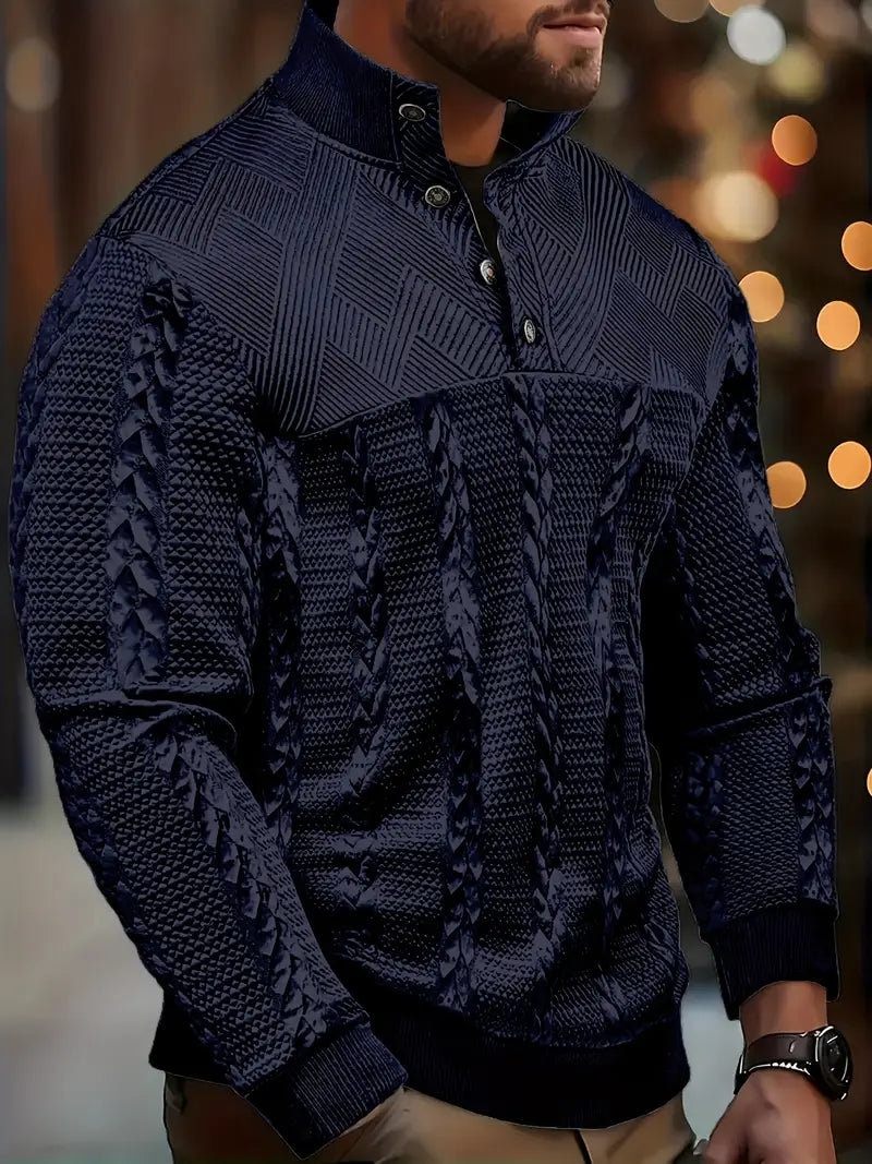 Michael | Long Sleeve Henley Sweater With Striped