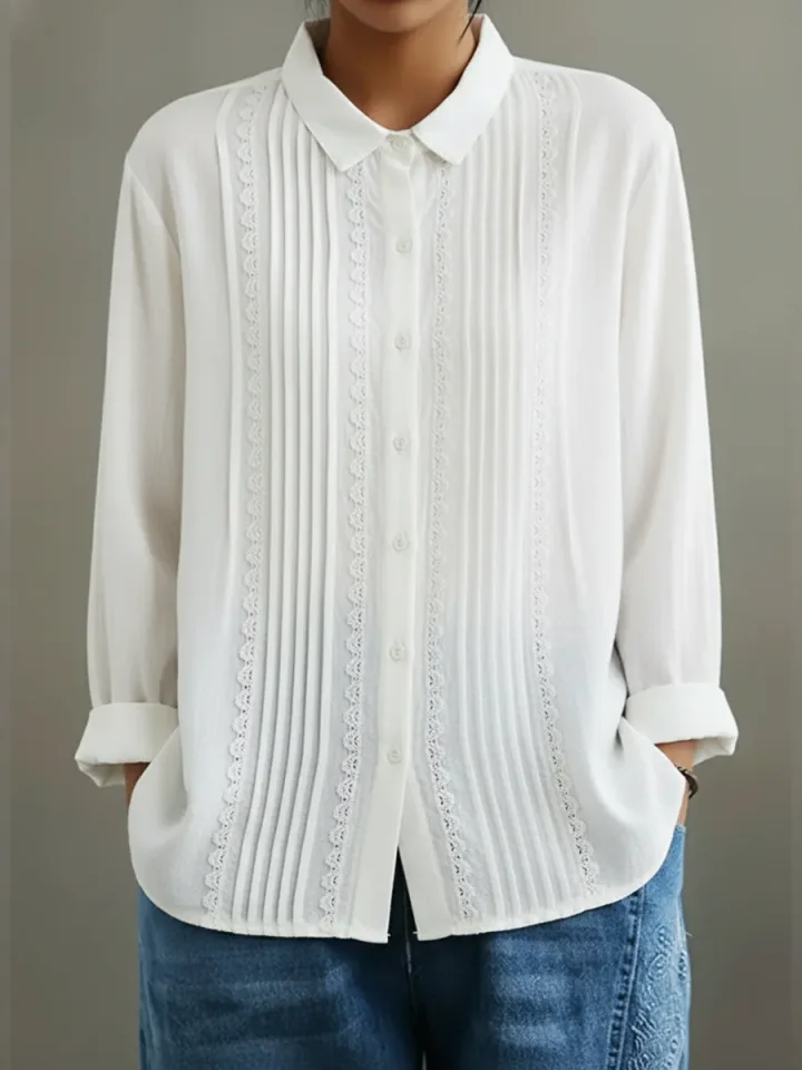 Nola | Linen and Cotton Shirt with Patchwork Lace