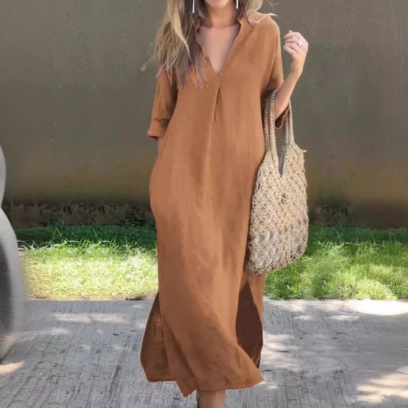 Ruth | Everyday Linen Dress with V-Neck