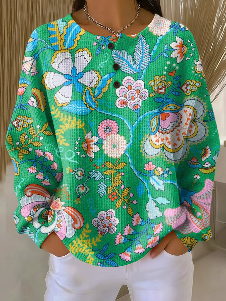 ELINA | Sweater with Colorful Ethnic Floral Print