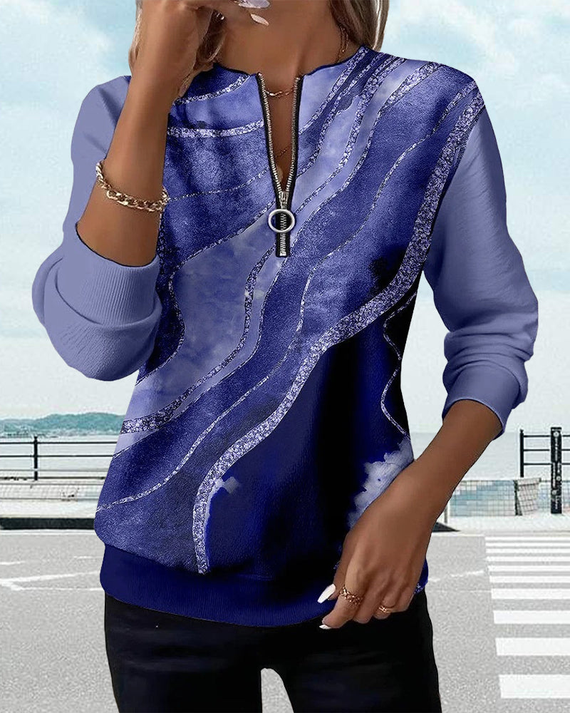 Leah | Half-Zip Sweatshirt with Vintage Print