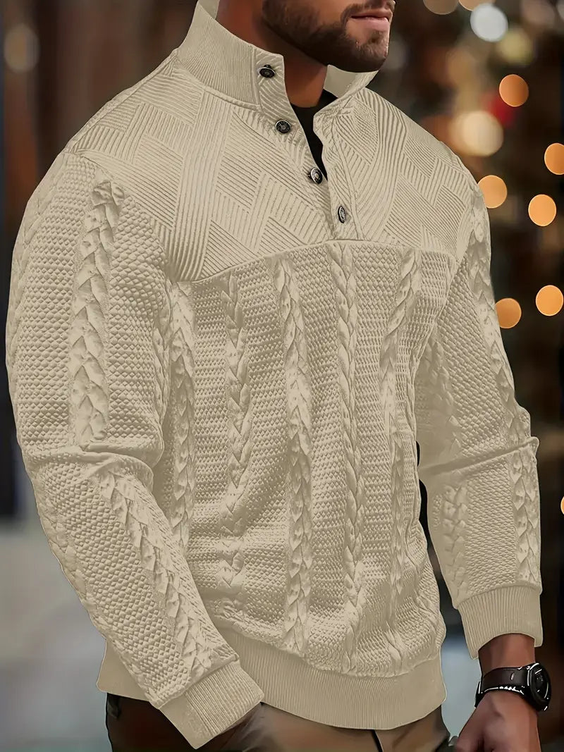 Michael | Long Sleeve Henley Sweater With Striped