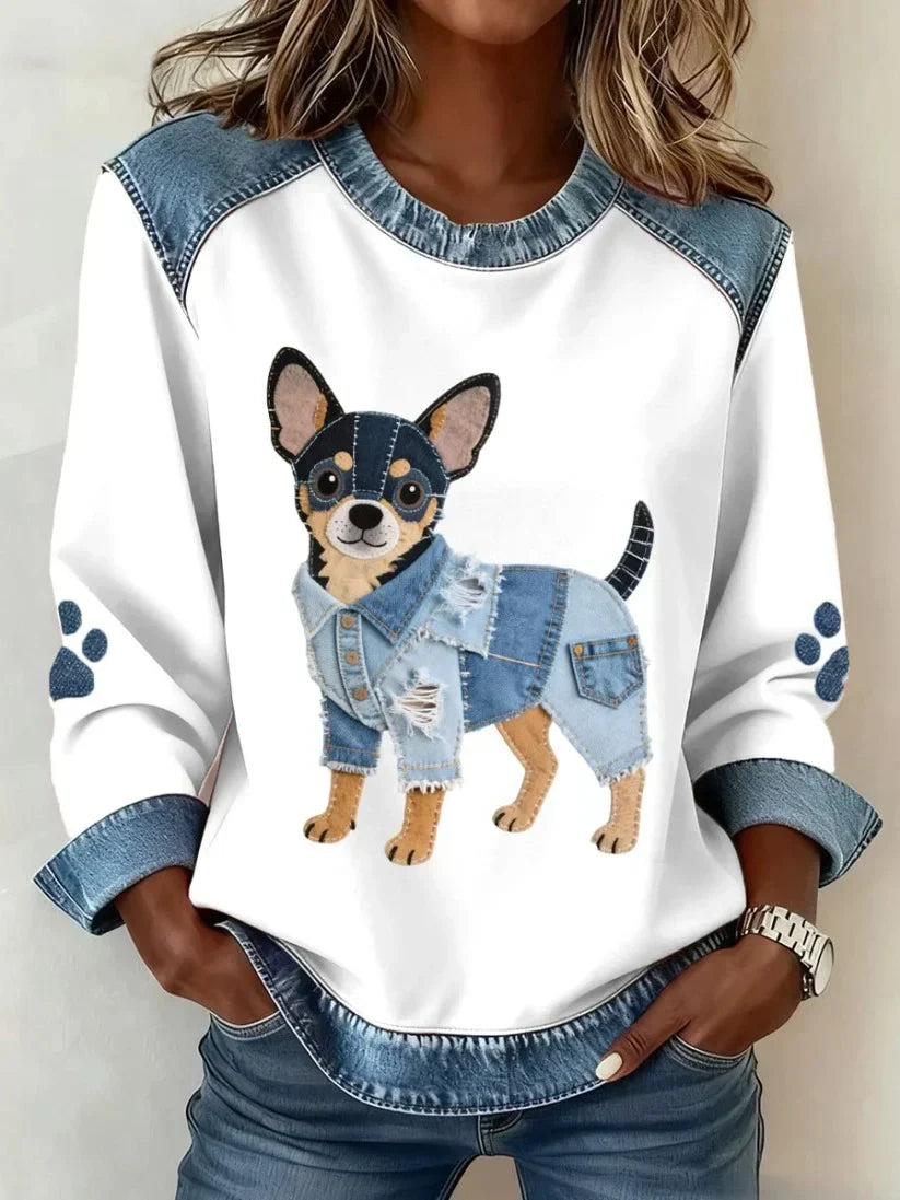 Bria | Sweatshirt with Dachshund Prints and Patchwork