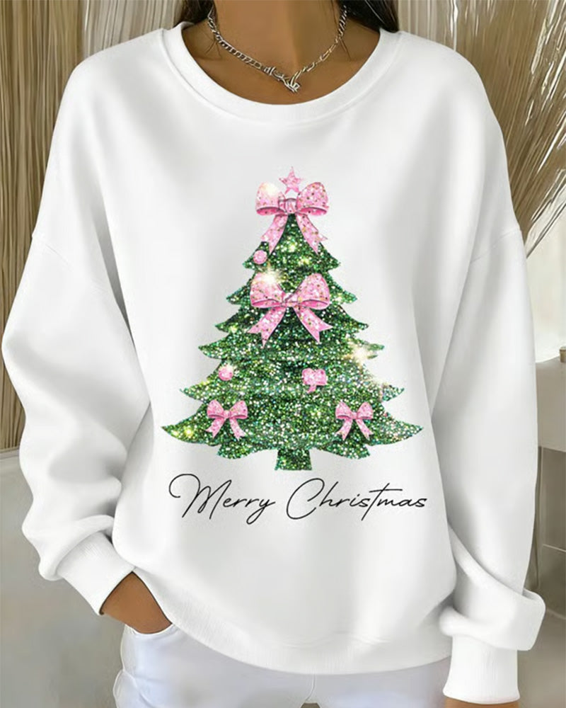 Megan | Round Neck Long Sleeve Christmas Print Sweatshirt