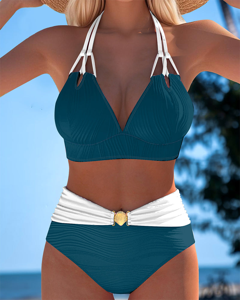 Alice | High Waisted Double Strap Swimsuit with Contrast Color