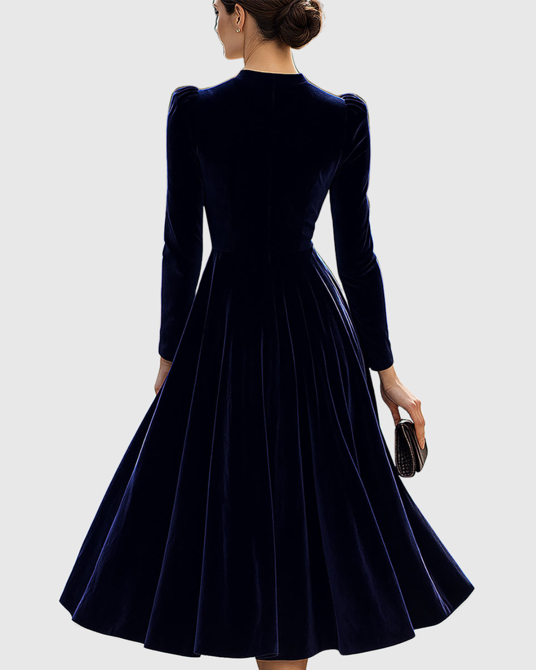 Liora | Navy Long-Sleeve Midi Dress