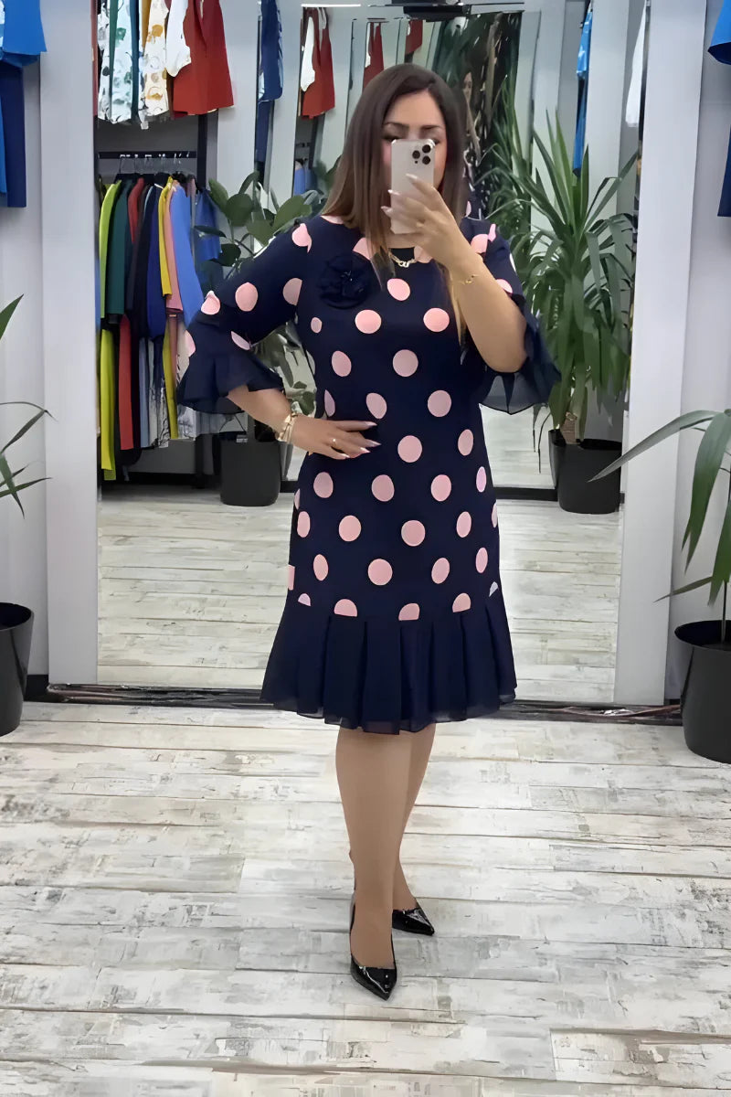 Aubrey | Midi Dress with Flared Sleeves and Polka Dots