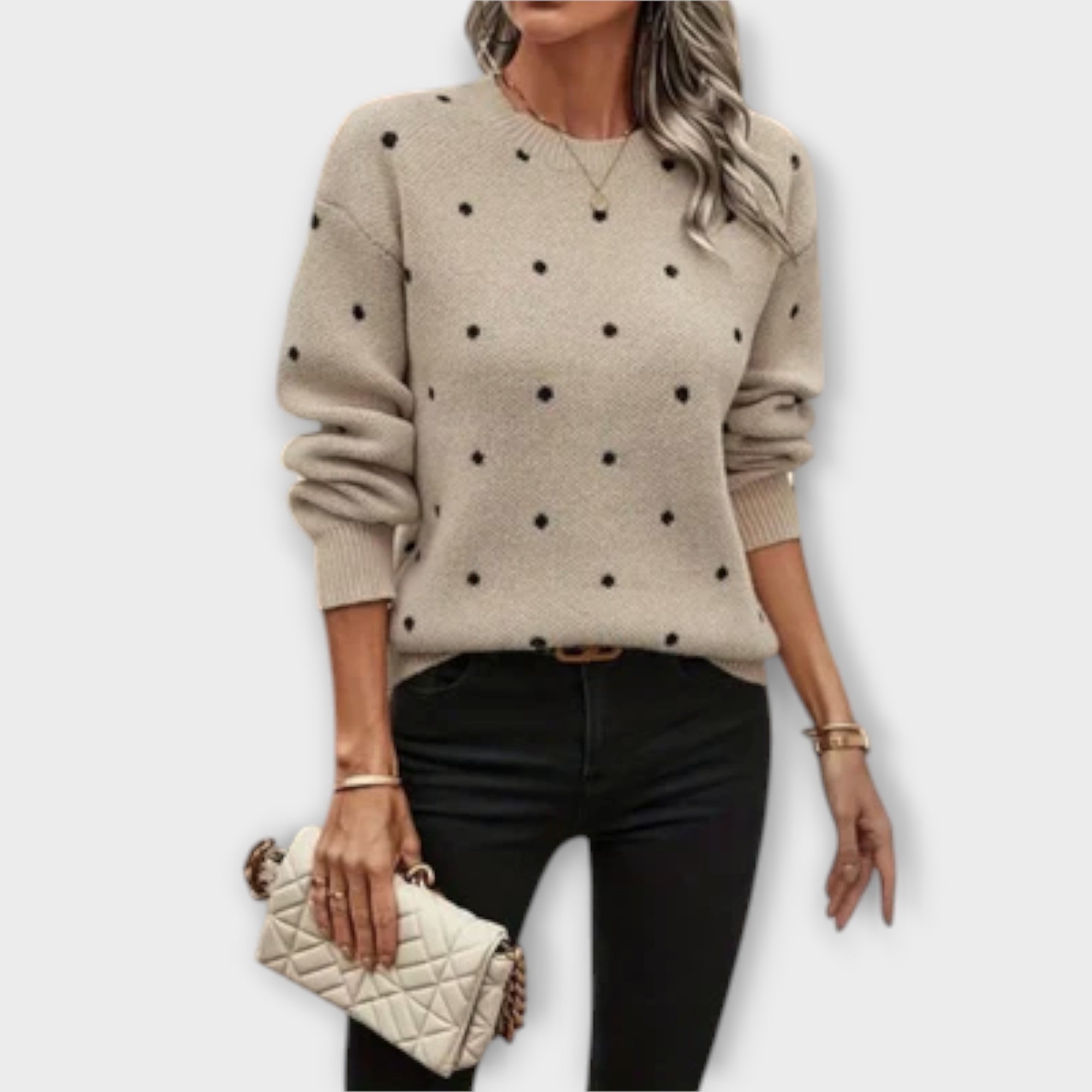 Autumn | Casual Knitted Sweater with Long Sleeves and Polka Dot Pattern