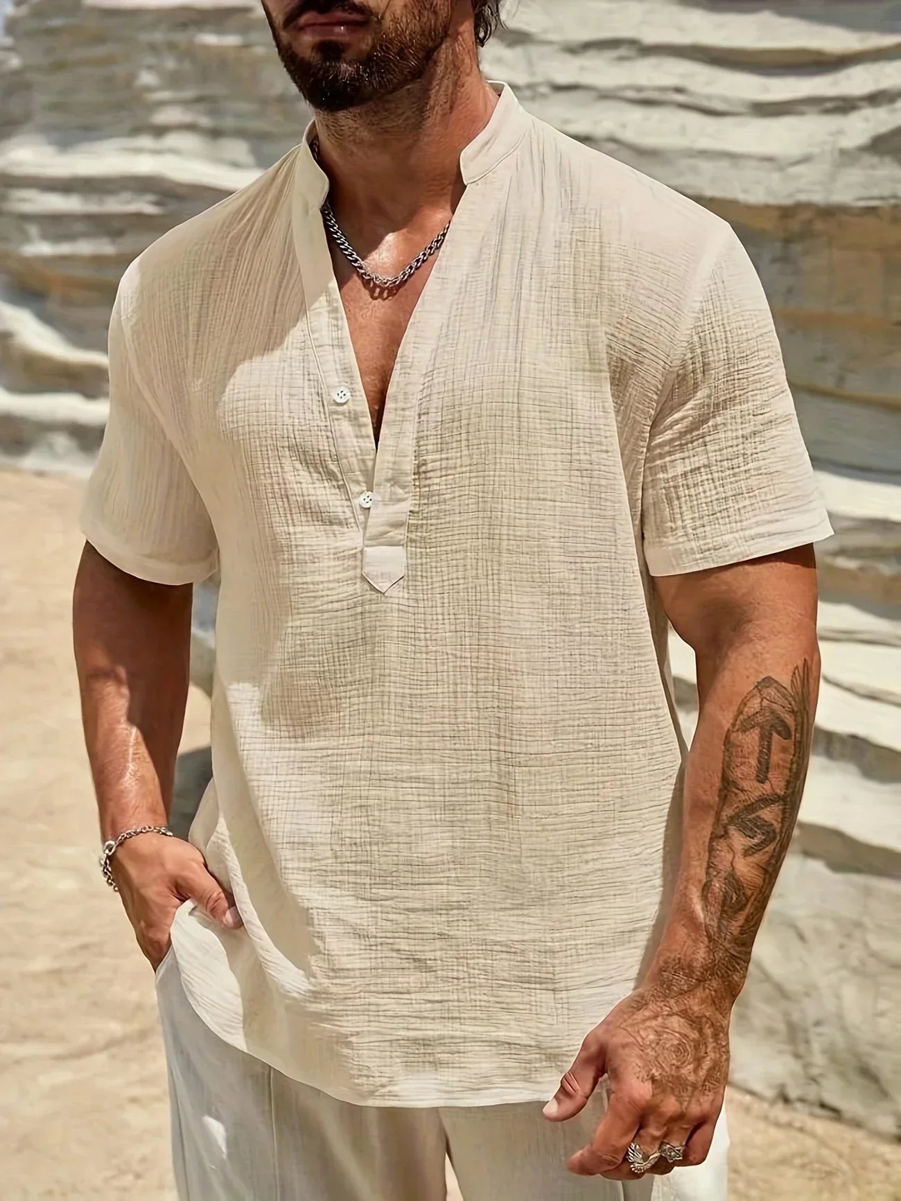 Christian | Elegant Summer Shirt with High Collar
