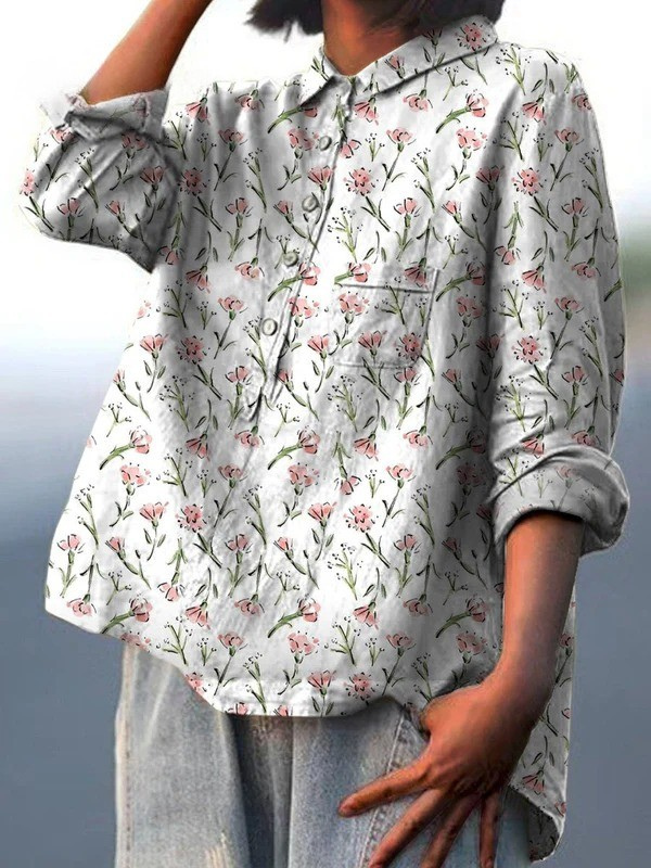 Deborah | Pink Spring Floral Repeat Pattern Printed Women's Casual Shirt