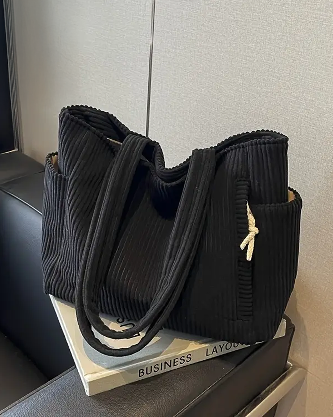 Mary | Ribbed Tote Bag with Cord Detail