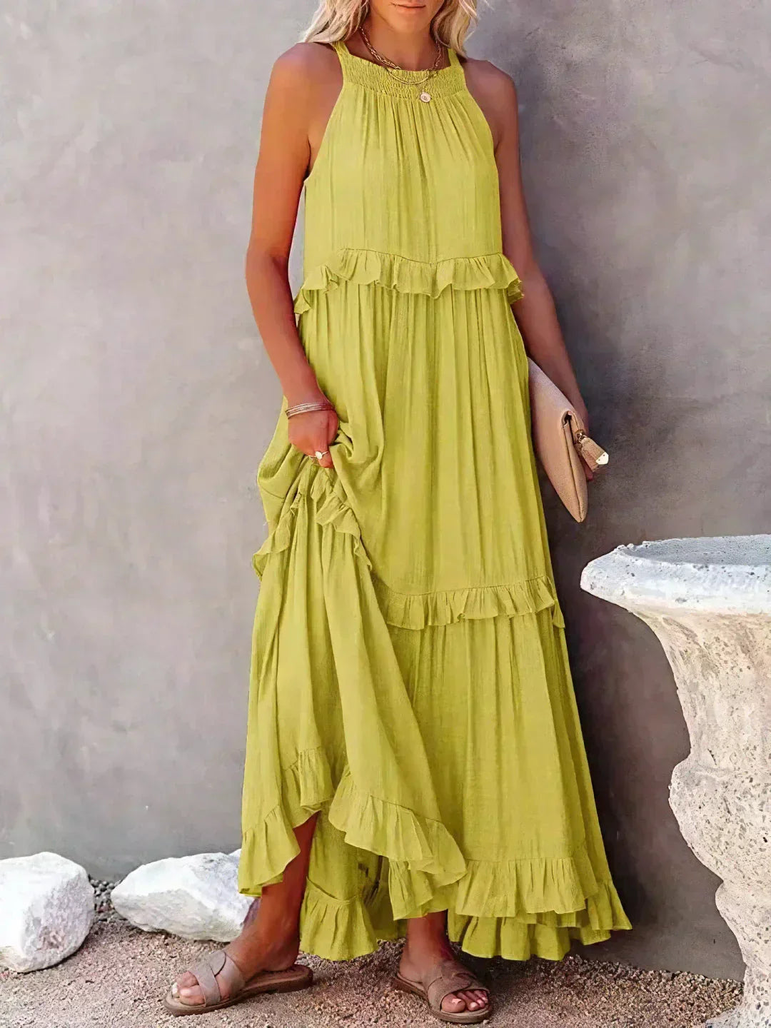 Robyn | Halter Ruffle Maxi Dress