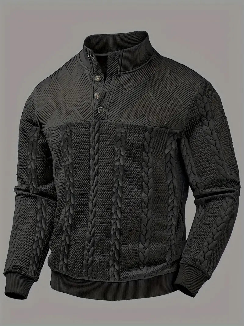 Michael | Long Sleeve Henley Sweater With Striped