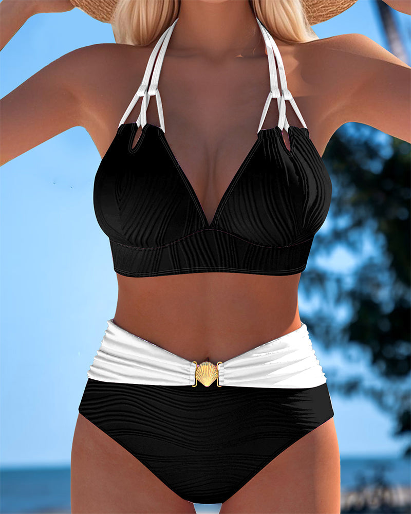 Alice | High Waisted Double Strap Swimsuit with Contrast Color