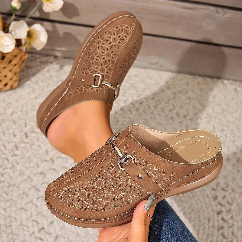 Cynthia | Casual Mules with Floral Pattern and No Laces