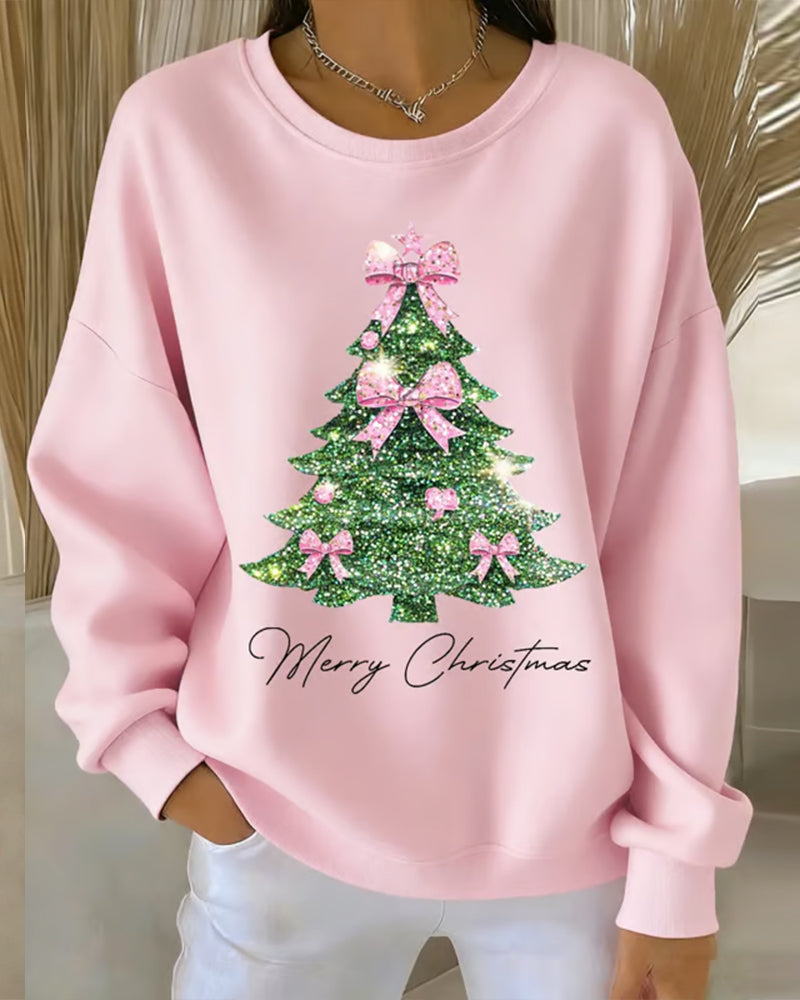 Megan | Round Neck Long Sleeve Christmas Print Sweatshirt