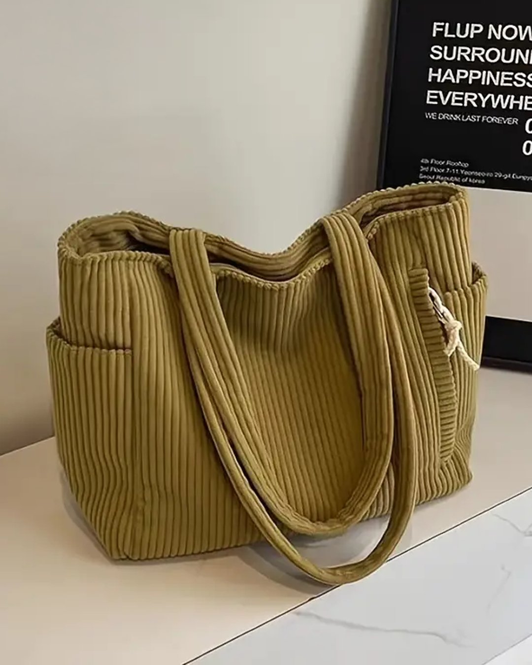 Mary | Ribbed Tote Bag with Cord Detail