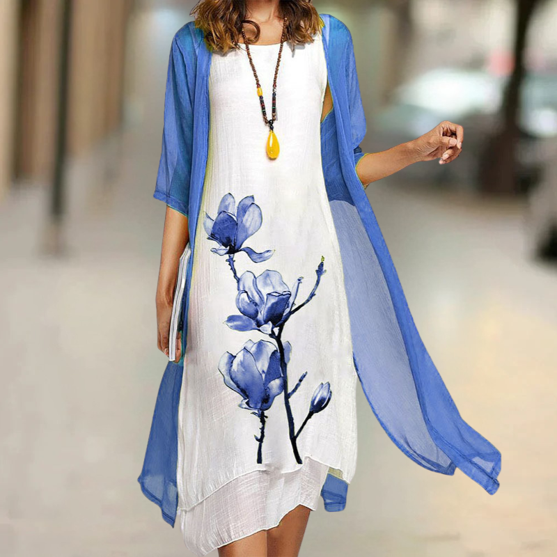 Angela | Long Cotton Dress with Round Neckline