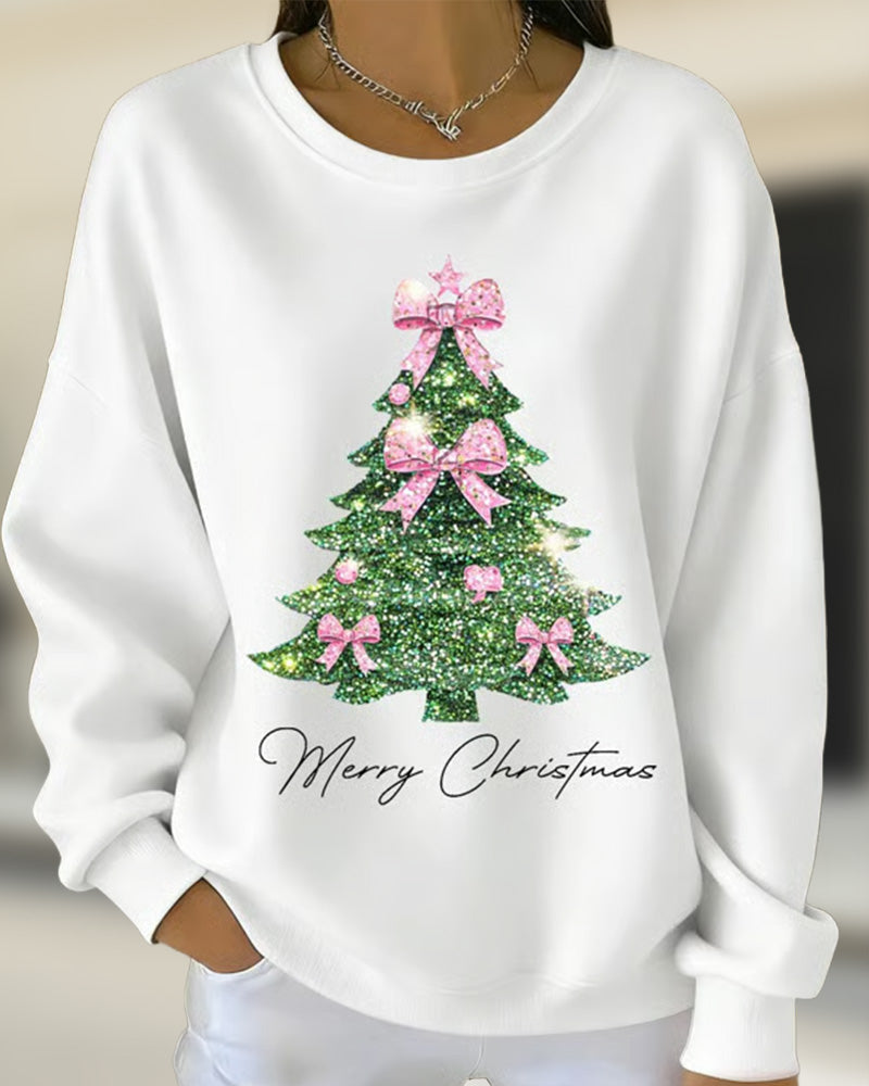 Megan | Round Neck Long Sleeve Christmas Print Sweatshirt