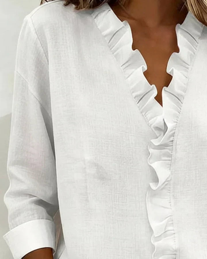 Quinn | Blouse with Ruffles, V-Neck and Long Sleeves