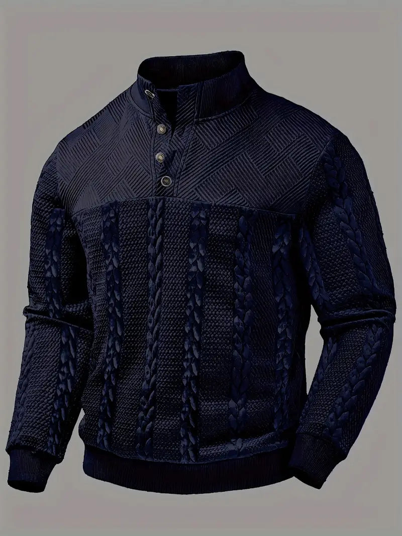 Michael | Long Sleeve Henley Sweater With Striped
