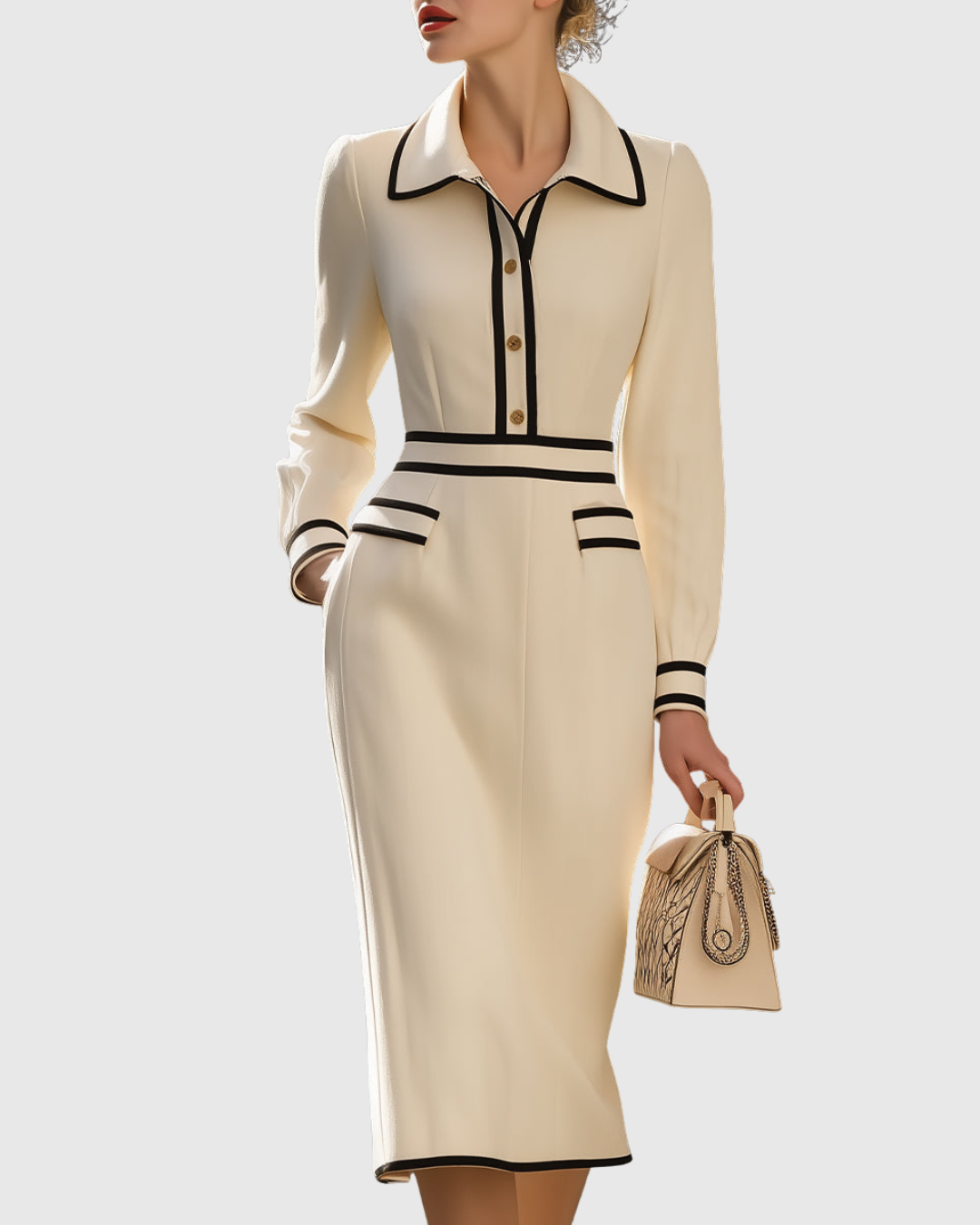 Elise | Fitted Button-Detail Midi Dress