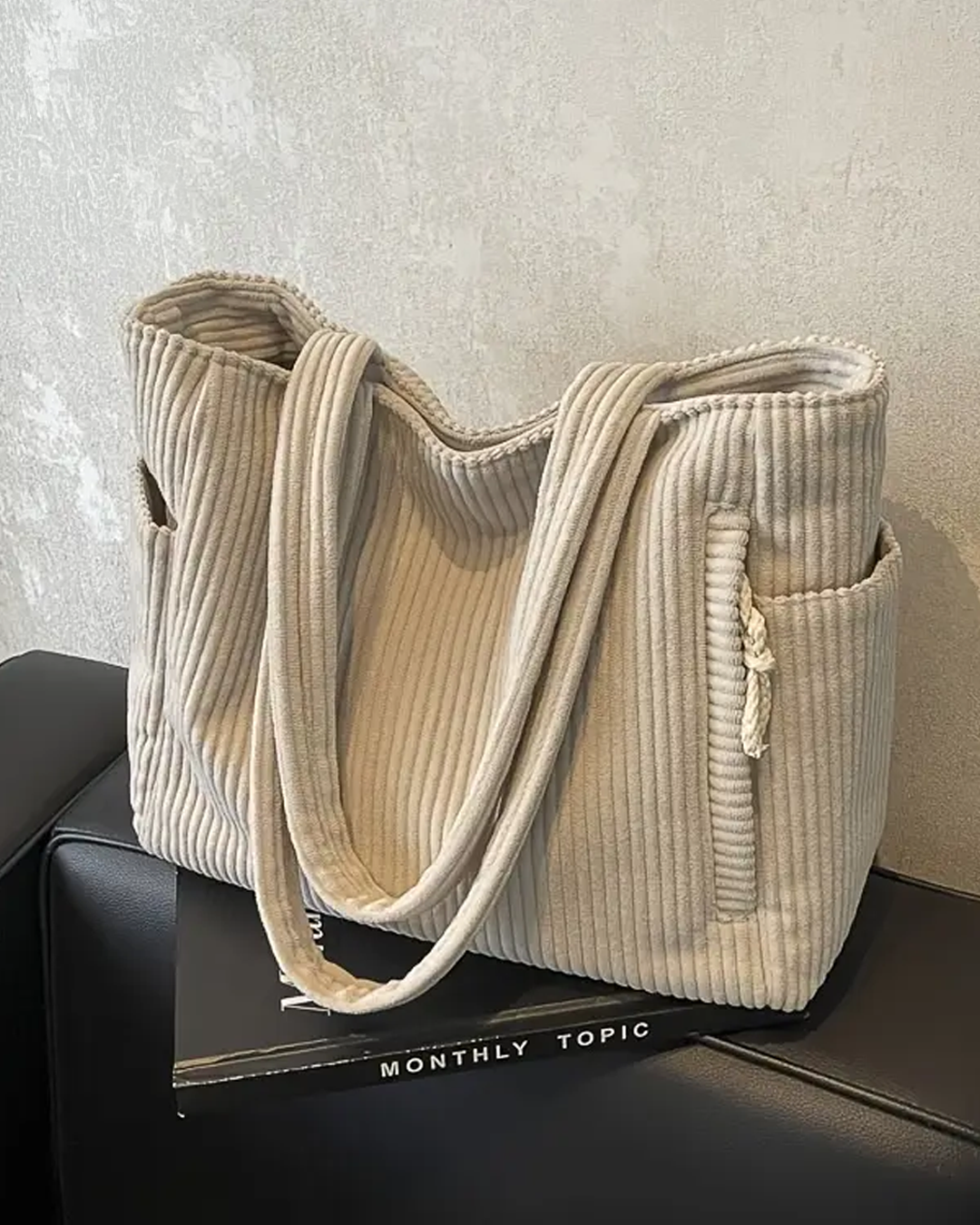 Evelyn | Ribbed Tote Bag with Cord Detail