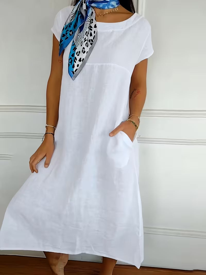 Jessica | Linen Dress with Round Neck and Loose Fit