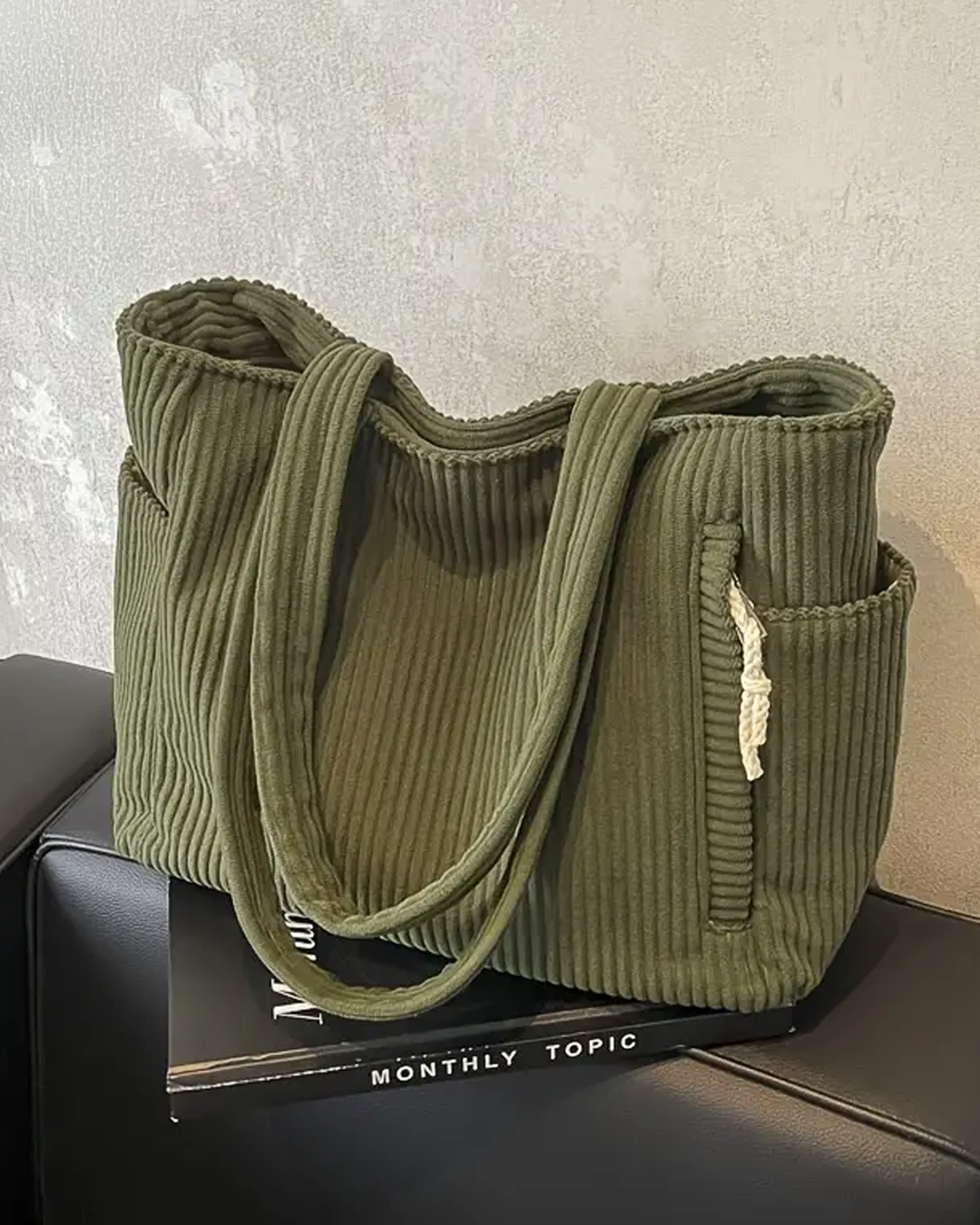 Mary | Ribbed Tote Bag with Cord Detail
