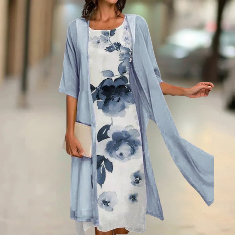 Angela | Long Cotton Dress with Round Neckline