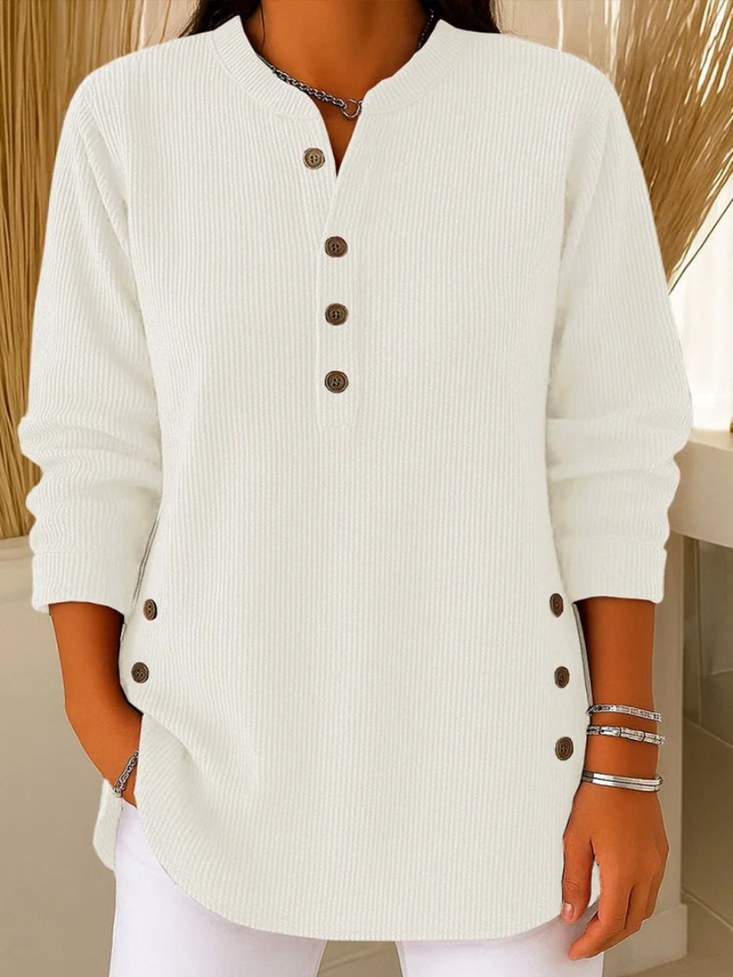 Lucy | Casual Ribbed Long Sleeve Henley Top with Button Placket