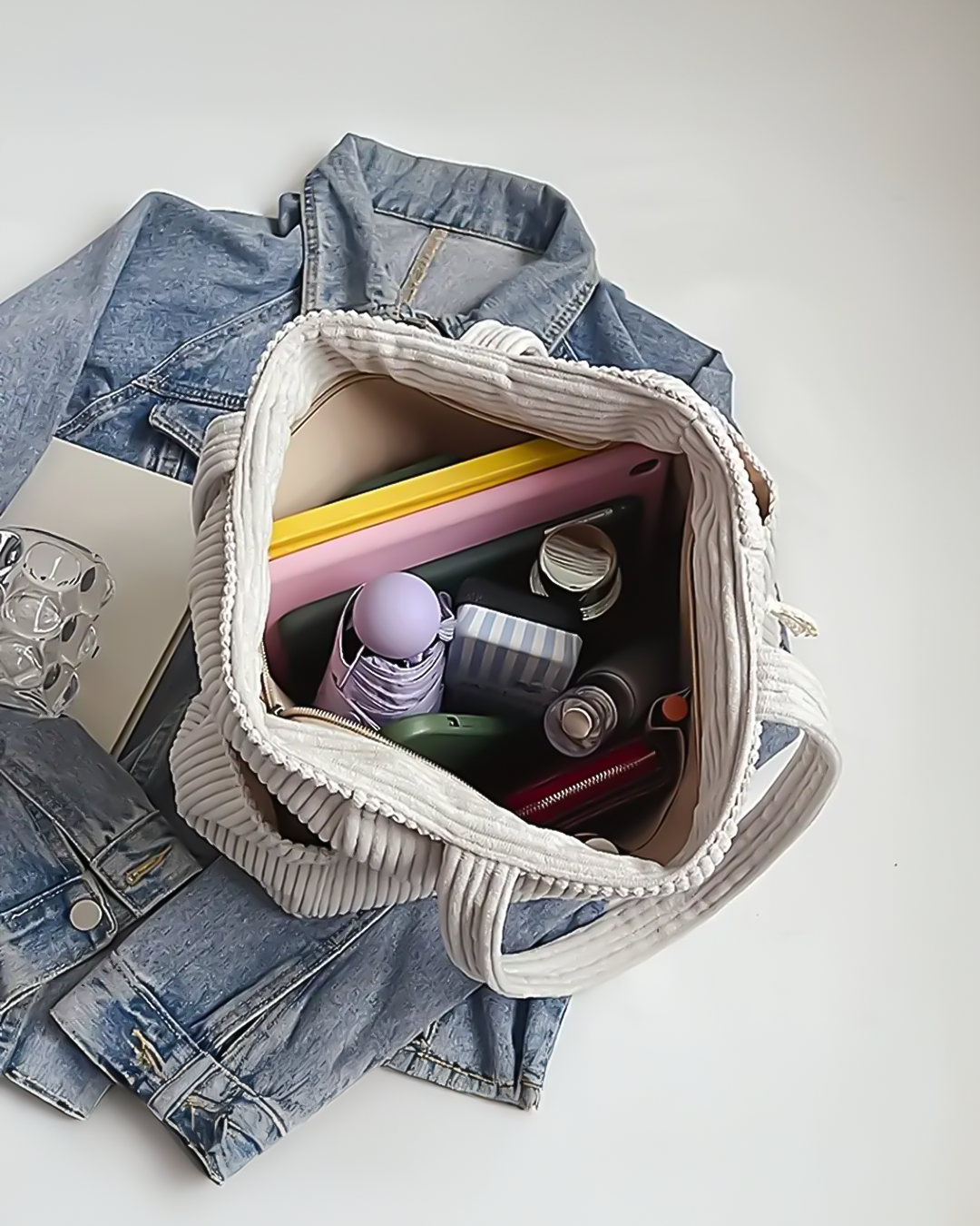 Mary | Ribbed Tote Bag with Cord Detail