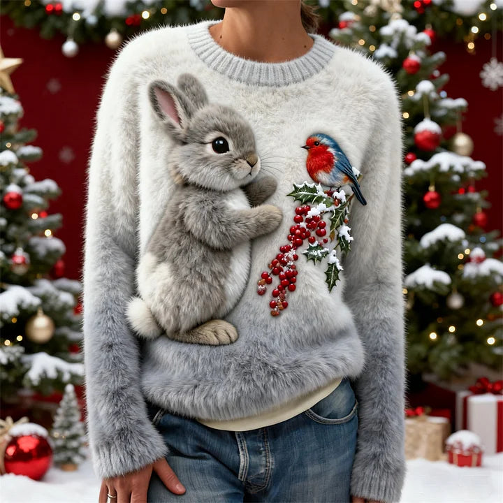 Brooklyn | Plush Sweater With a Christmas Rabbit