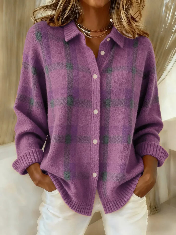 Noelle | Casual Contrast Checkered Retro Sweater