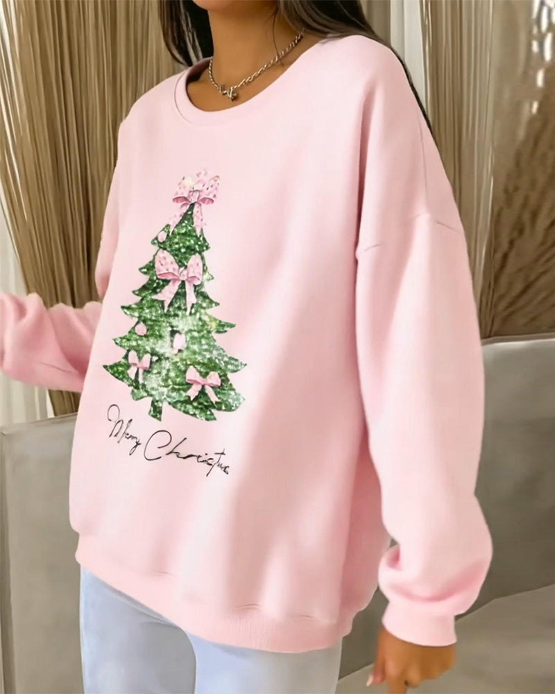 Megan | Round Neck Long Sleeve Christmas Print Sweatshirt
