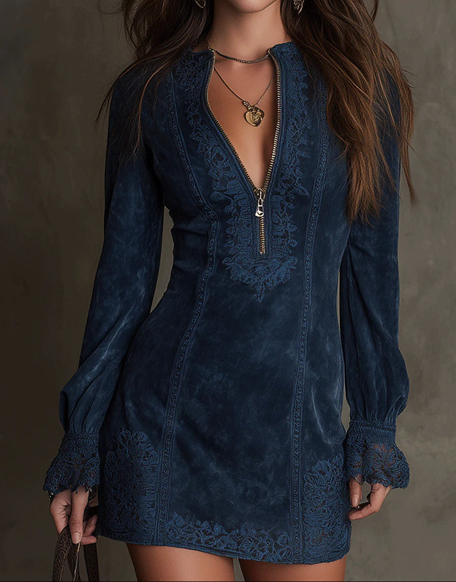 Jasmine | Blue Mini Dress with Lace