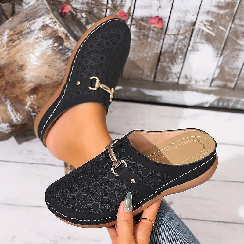 Cynthia | Casual Mules with Floral Pattern and No Laces