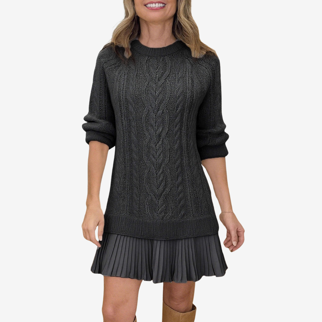 Ashley | Knit Sweater Dress with Pleated Skirt