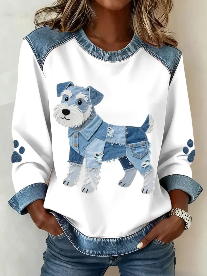 Bria | Sweatshirt with Dachshund Prints and Patchwork