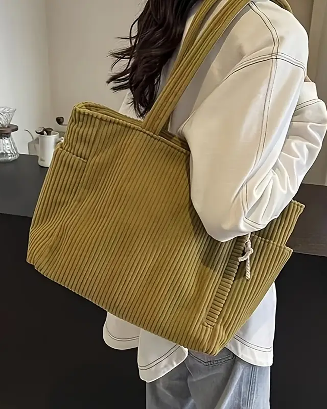 Mary | Ribbed Tote Bag with Cord Detail