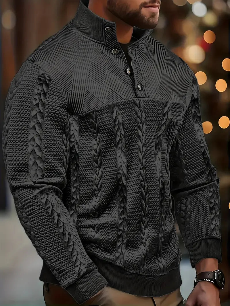 Michael | Long Sleeve Henley Sweater With Striped