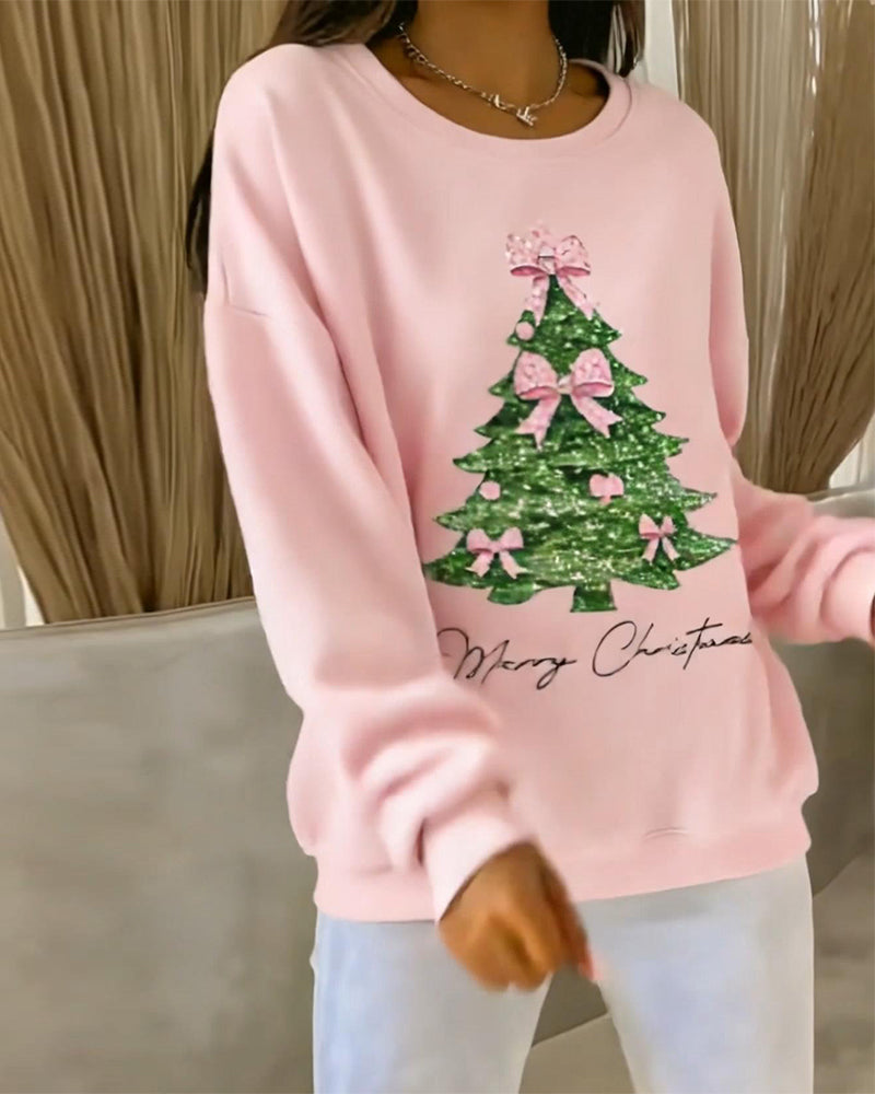 Megan | Round Neck Long Sleeve Christmas Print Sweatshirt