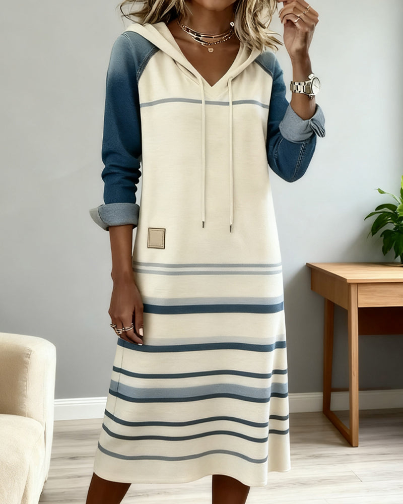 Natalie | Striped Hooded Dress with Color Mixing