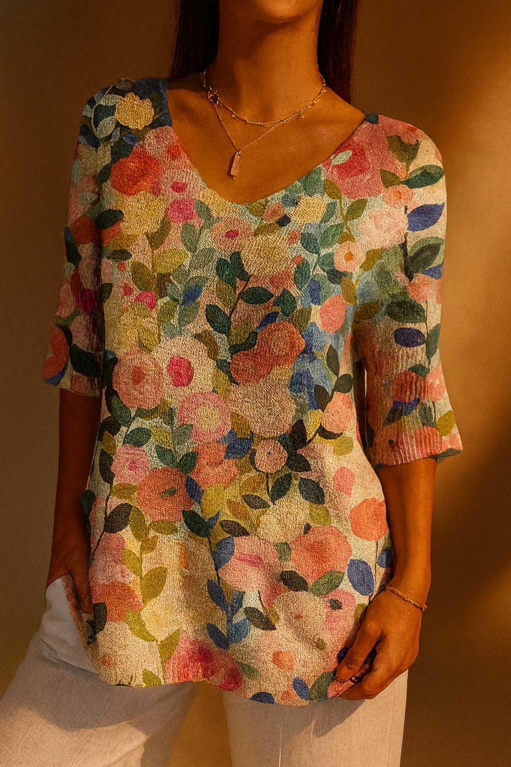 Sophia | Colorful Spring Floral Garden Printed Women's Casual Pullover Knit