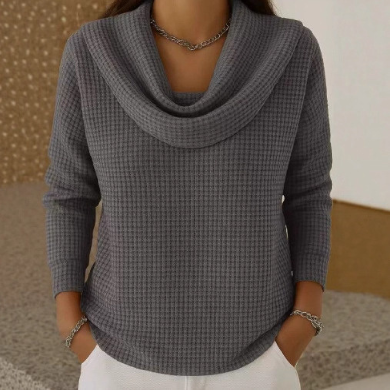 Kora | Warm Waffle Sweater with Elegant Waterfall Neck