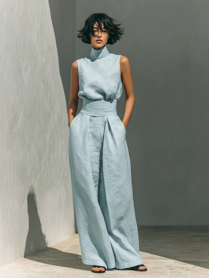 Freya | Sleeveless Blouse And Wide Leg Pants Set