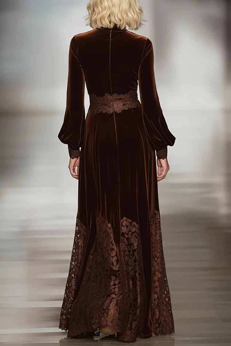 Monroe | Velvet Long Dresses with High Collar and Patchwork