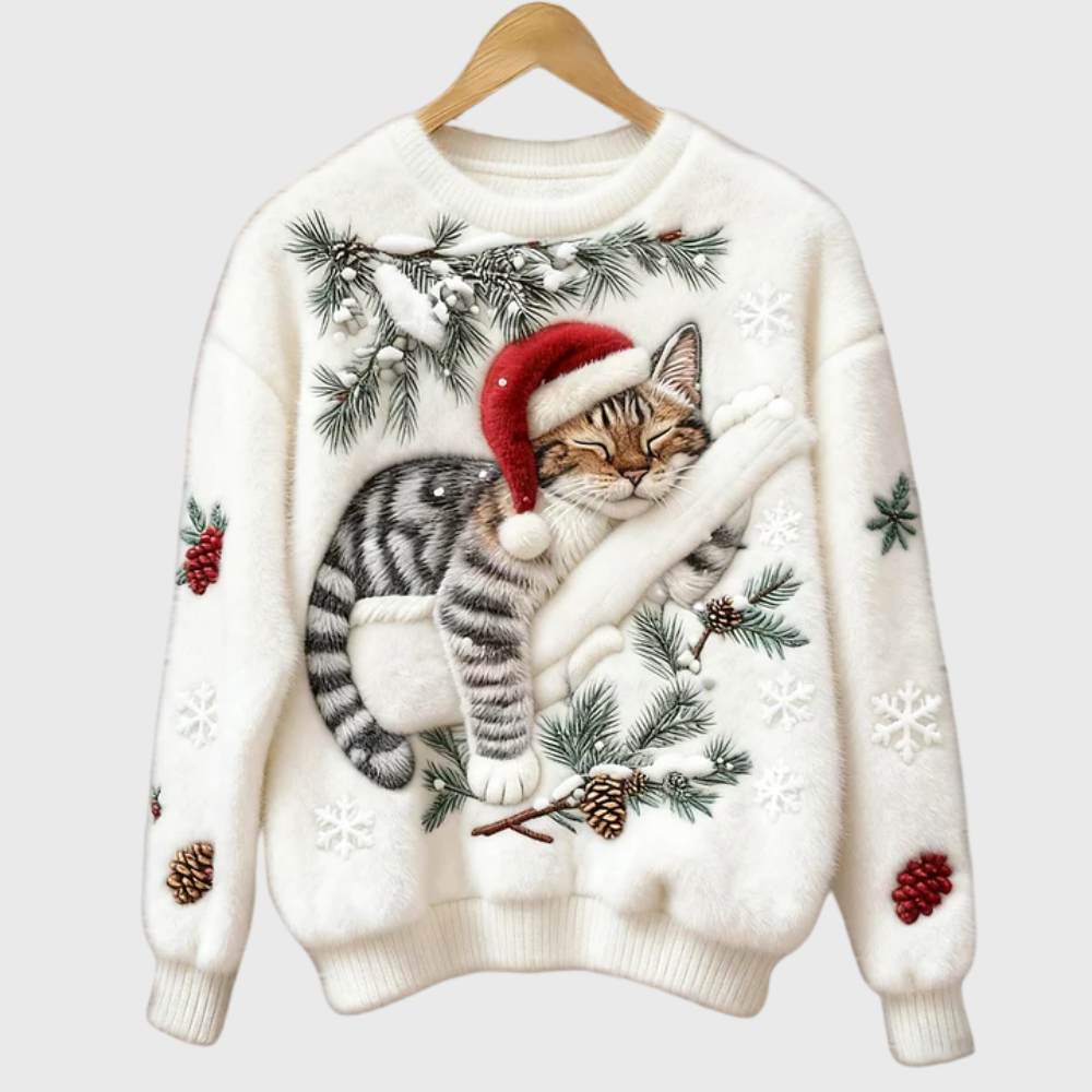 Grace | Plush Sweater With a Lazy Cat Motif