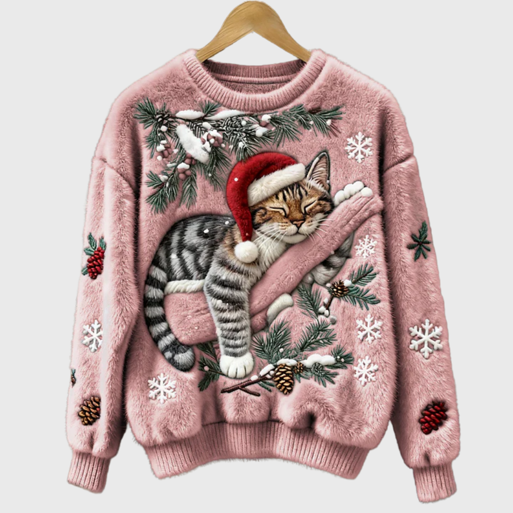 Grace | Plush Sweater With a Lazy Cat Motif