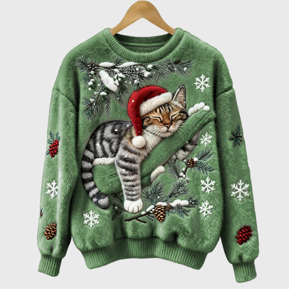Grace | Plush Sweater With a Lazy Cat Motif
